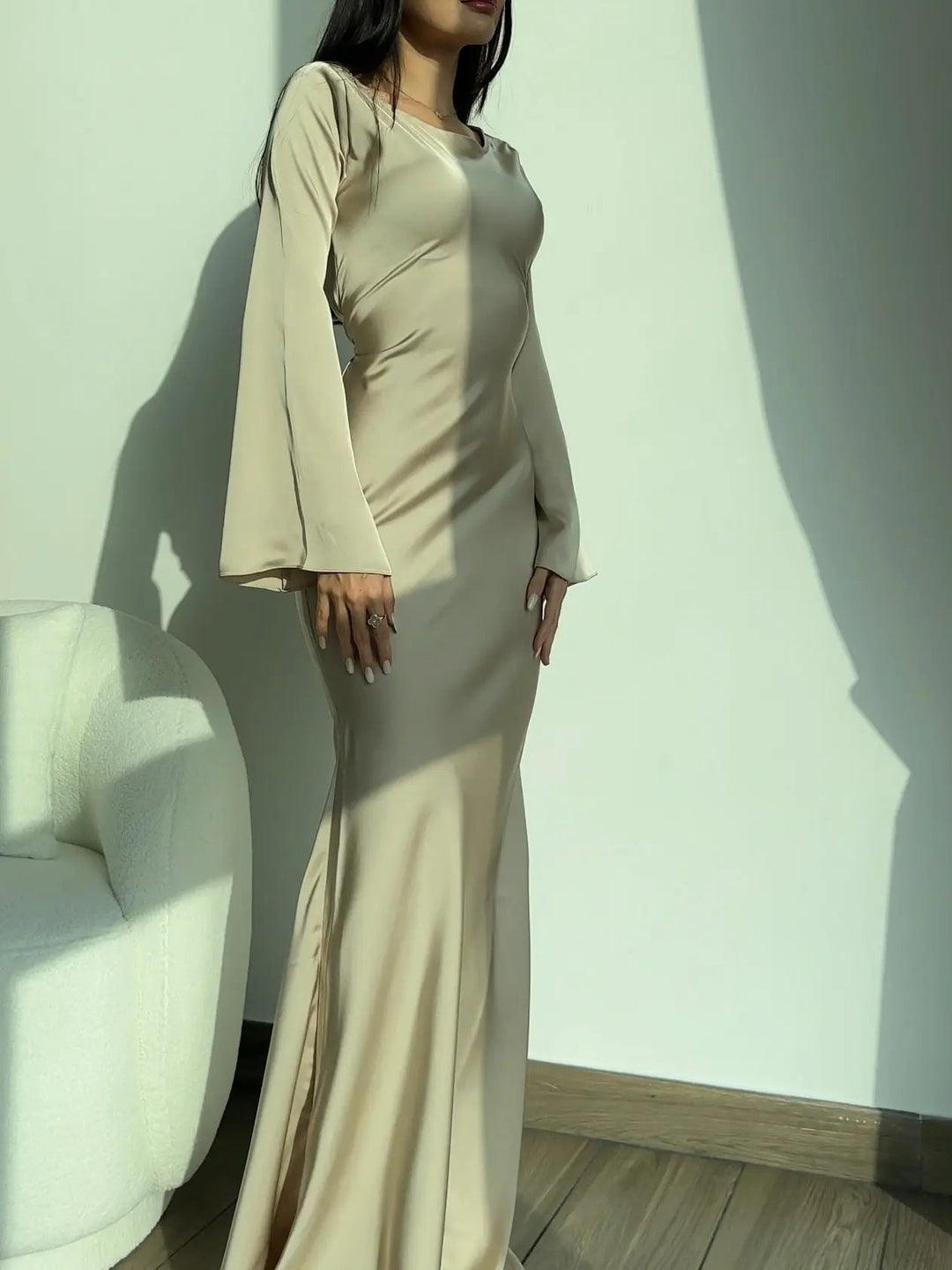 Maxi Satin Dress with Long Sleeves for Weddings
