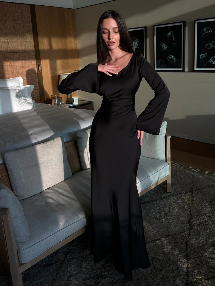 Maxi Satin Dress with Long Sleeves for Weddings