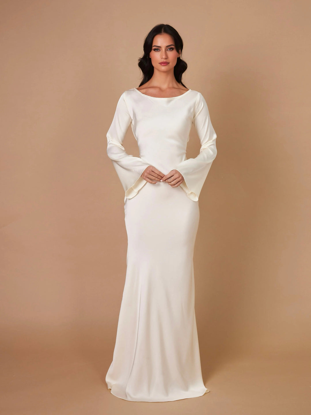 Maxi Satin Dress with Long Sleeves for Weddings