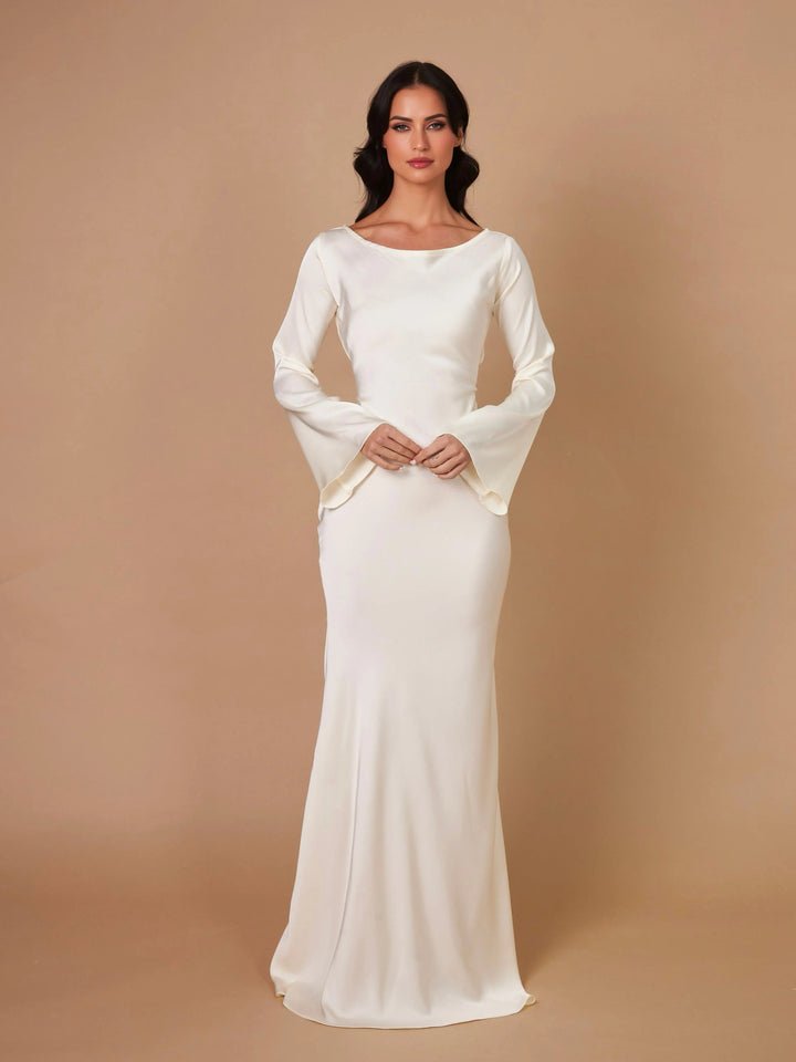 Maxi Satin Dress with Long Sleeves for Weddings