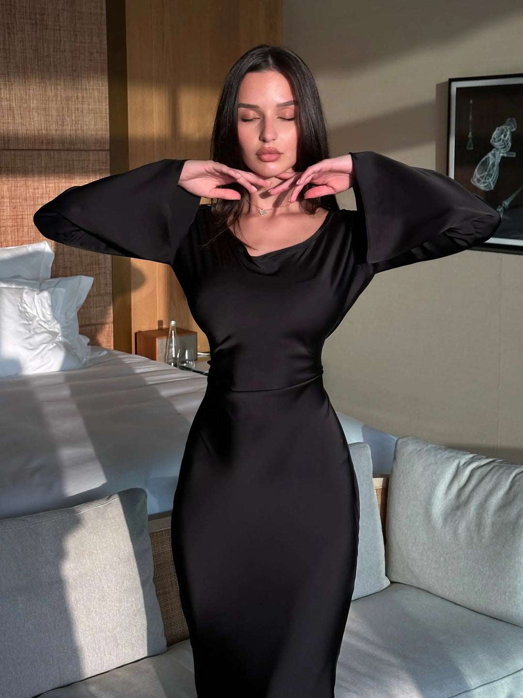 Maxi Satin Dress with Long Sleeves for Weddings
