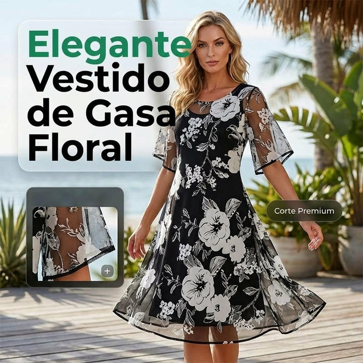 Elisa - Elegant Floral Chiffon Dress