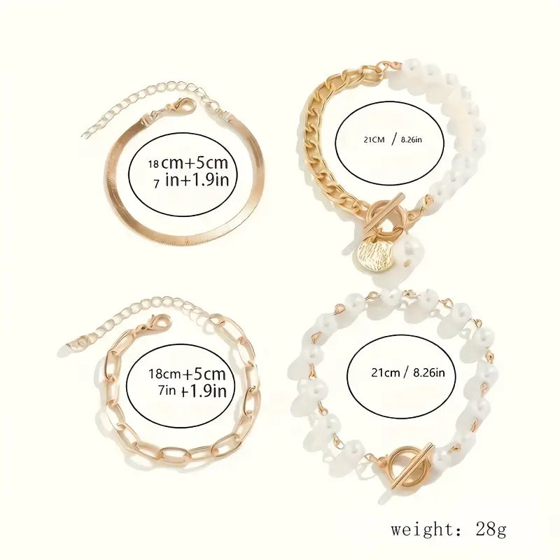Gold Bracelet Set - Snake, Beads & Links | Gold