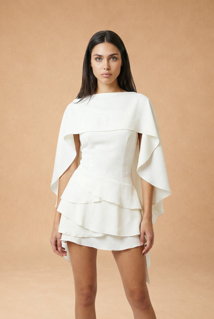 Mini Satin Dress with Lace Layers and Salon Details