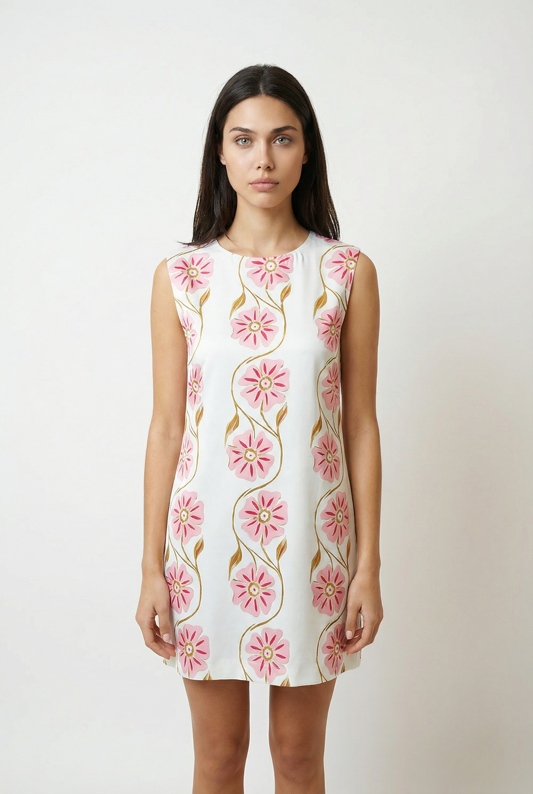 Sleeveless Mini Dress with Flowers