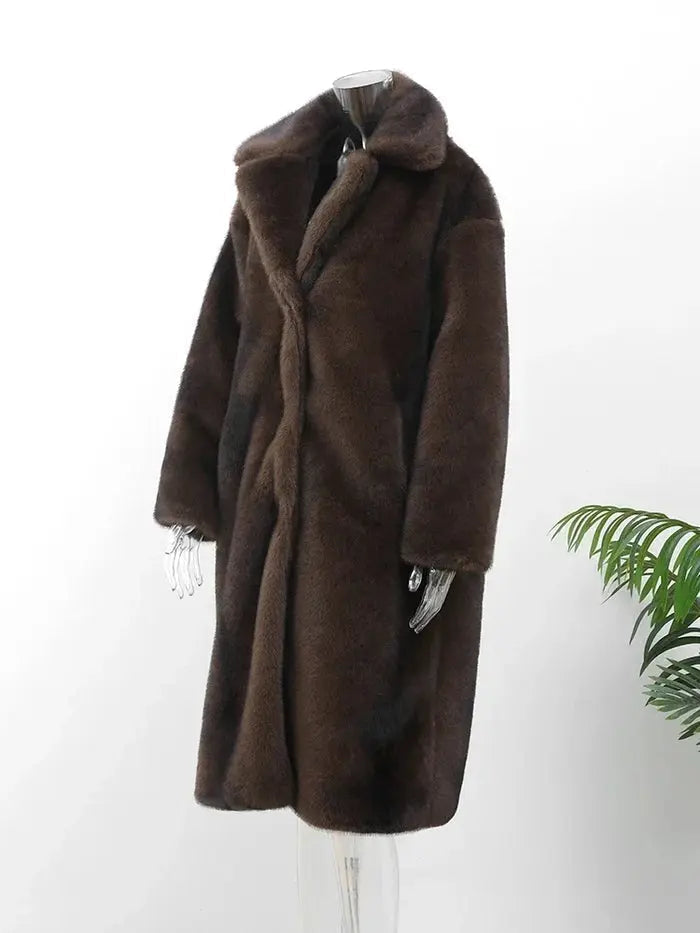 Women's Long Winter Coat Featuring Faux Fur
