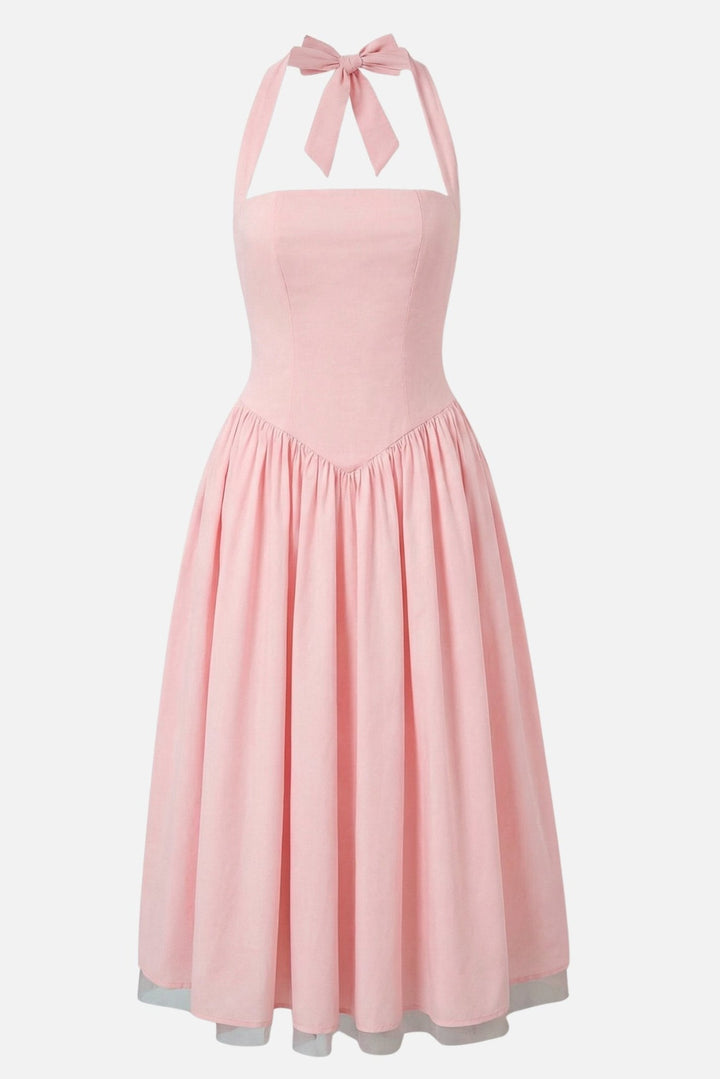 Brigita | A-Line Midi Dress with Neck Tie Detail
