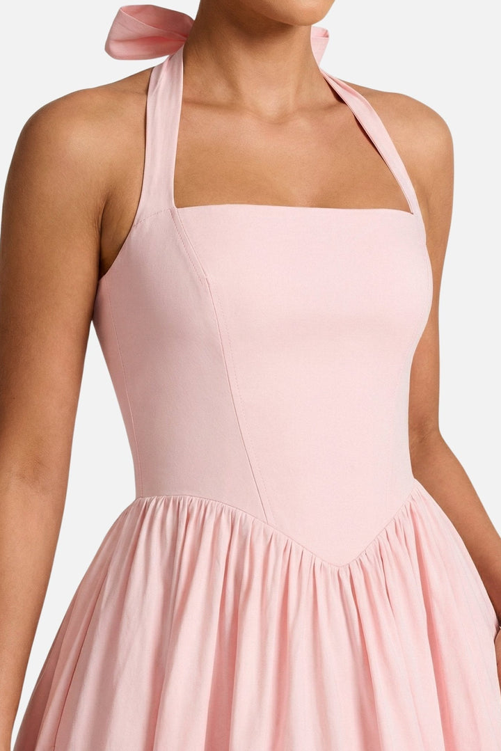 Brigita | A-Line Midi Dress with Neck Tie Detail