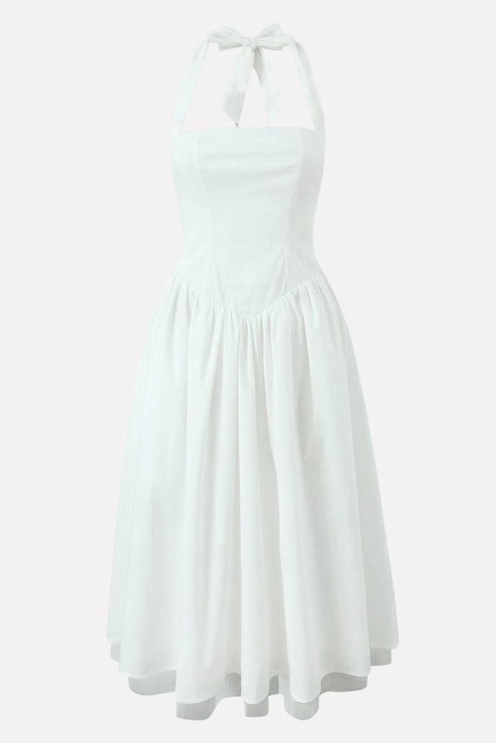 Brigita | A-Line Midi Dress with Neck Tie Detail