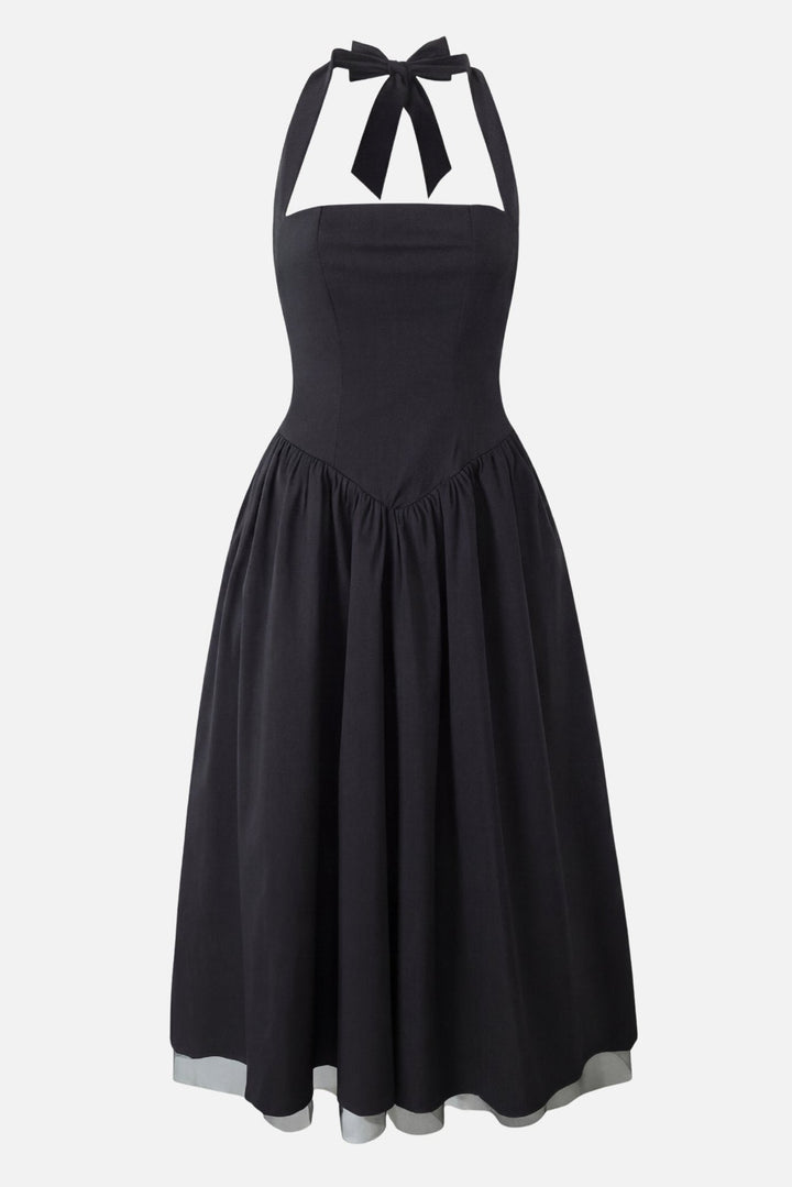 Brigita | A-Line Midi Dress with Neck Tie Detail