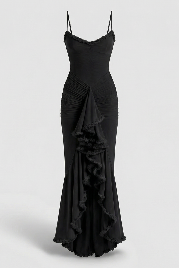 Alena | Textured Maxi Dress with Fitted Silhouette and Ruching Details