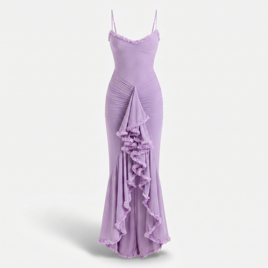 Alena | Textured Maxi Dress with Fitted Silhouette and Ruching Details
