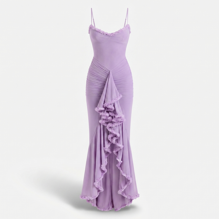 Alena | Textured Maxi Dress with Fitted Silhouette and Ruching Details