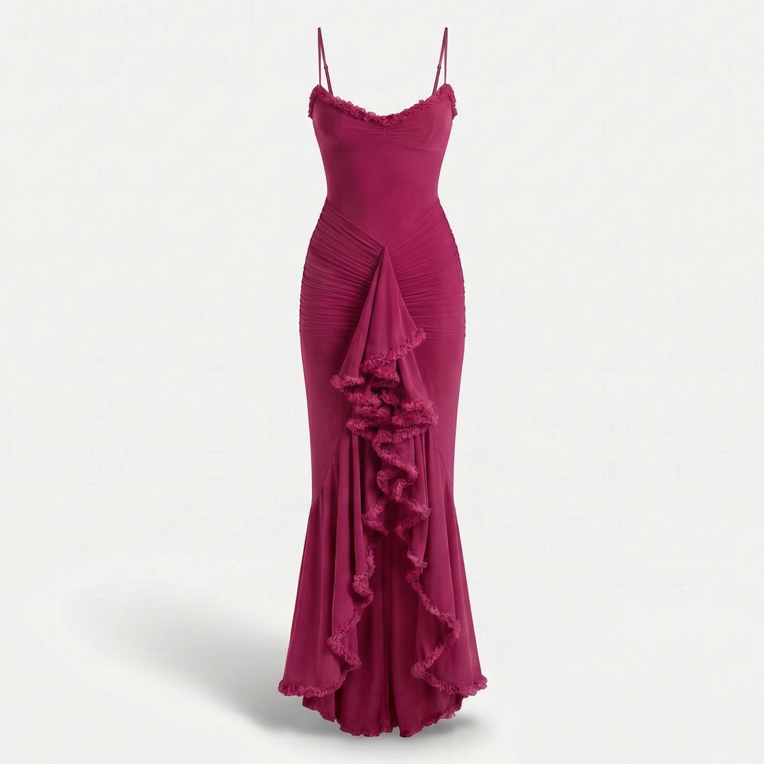 Alena | Textured Maxi Dress with Fitted Silhouette and Ruching Details
