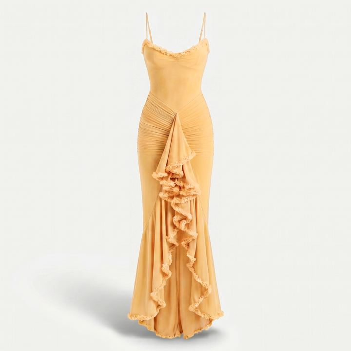 Alena | Textured Maxi Dress with Fitted Silhouette and Ruching Details