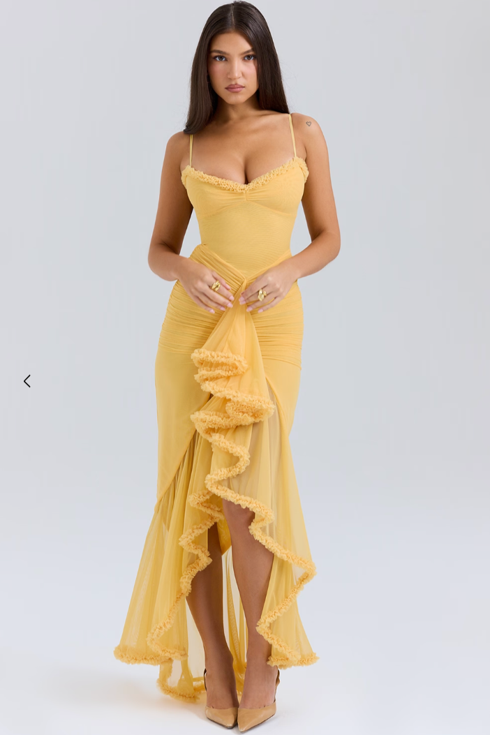 Alena | Textured Maxi Dress with Fitted Silhouette and Ruching Details