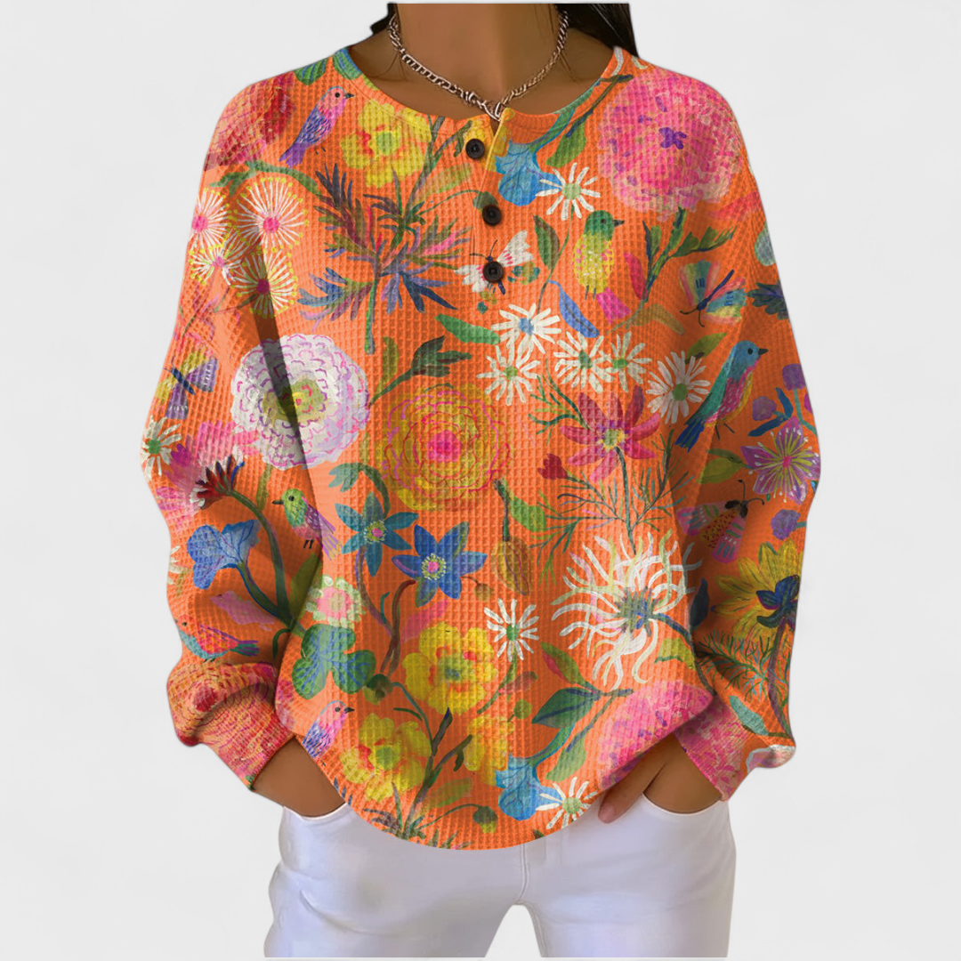 Floral-Patterned Orange Hoodie