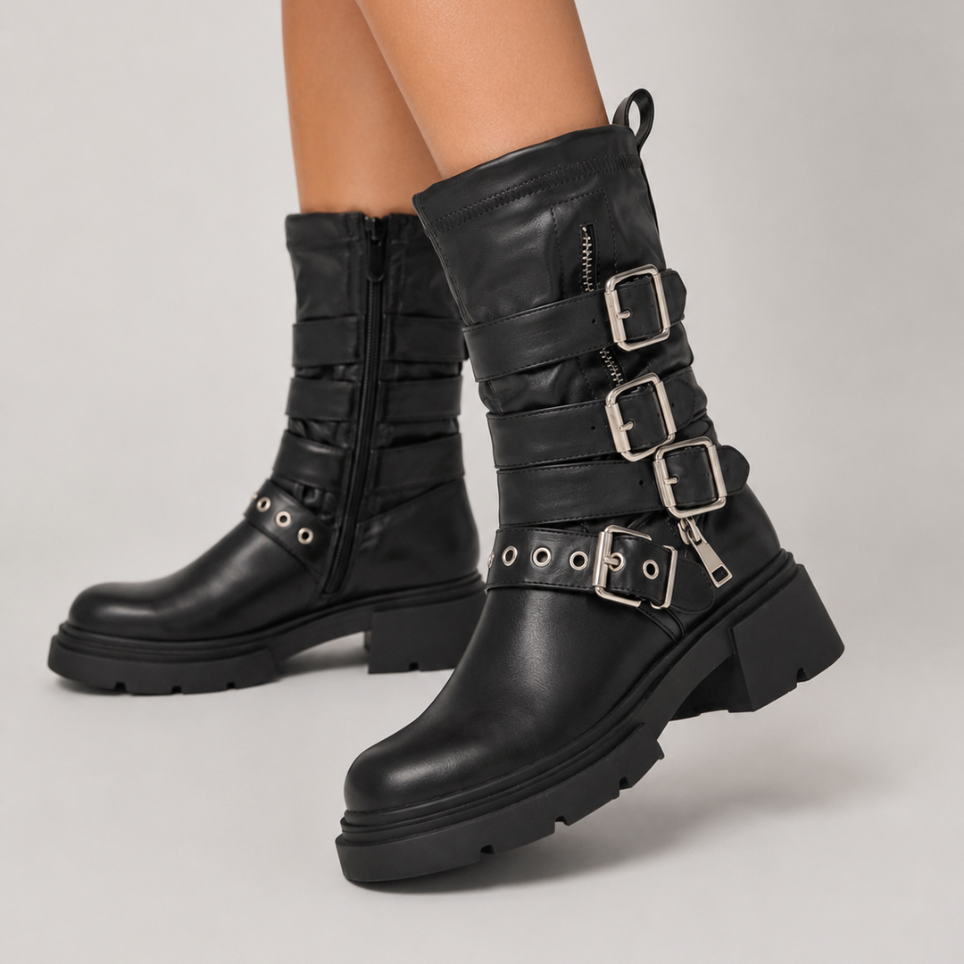 Multi-Buckle Motorcycle Boots