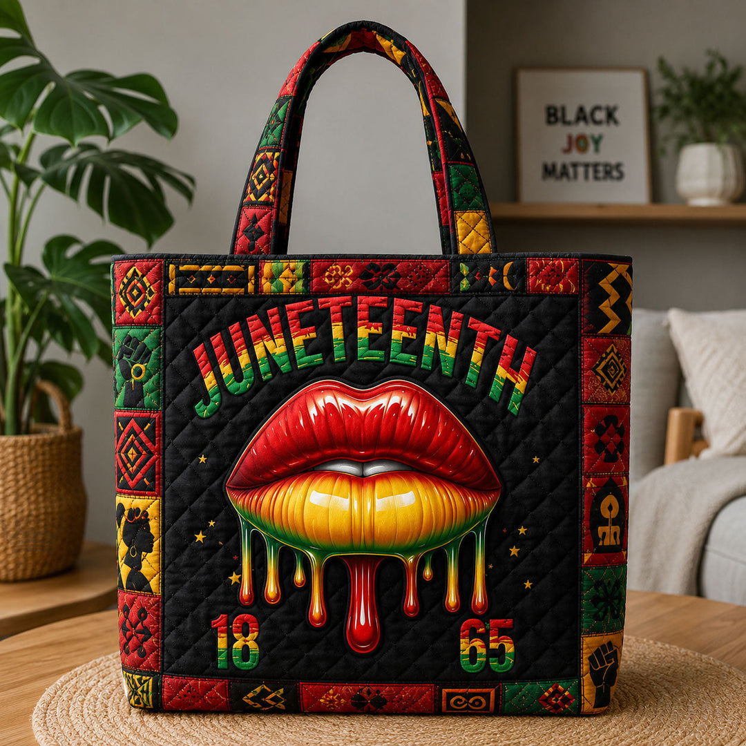 Freedom Lips Embroidered Tote Bag for Juneteenth - Code GFTOHNL238