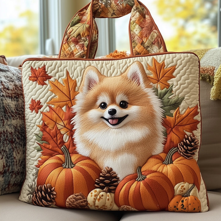 Autumn Embroidered Pomeranian Tote Bag - GFTONT4121