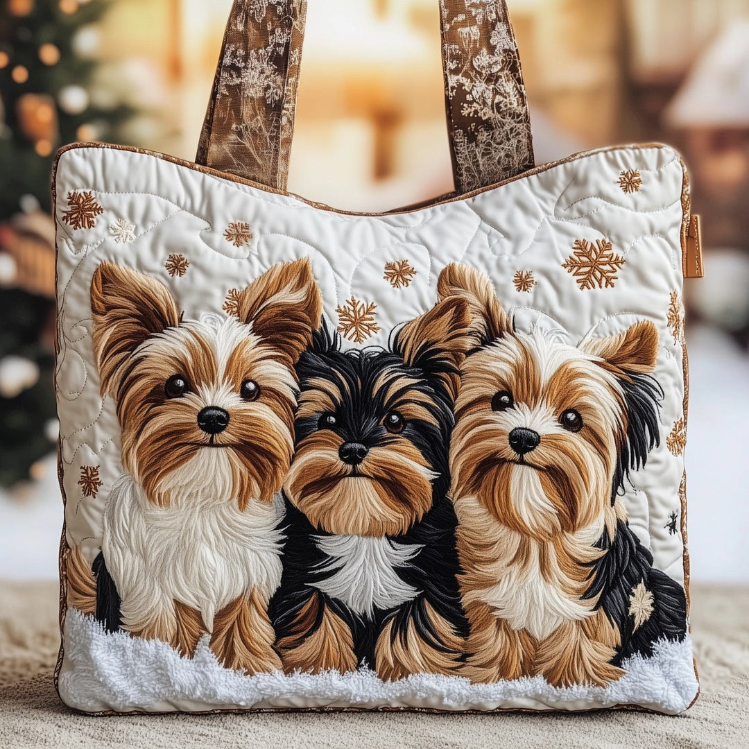 Festive Tote Bag with Embroidery Yorkies GFTONT4406