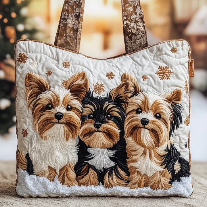 Festive Tote Bag with Embroidery Yorkies GFTONT4406