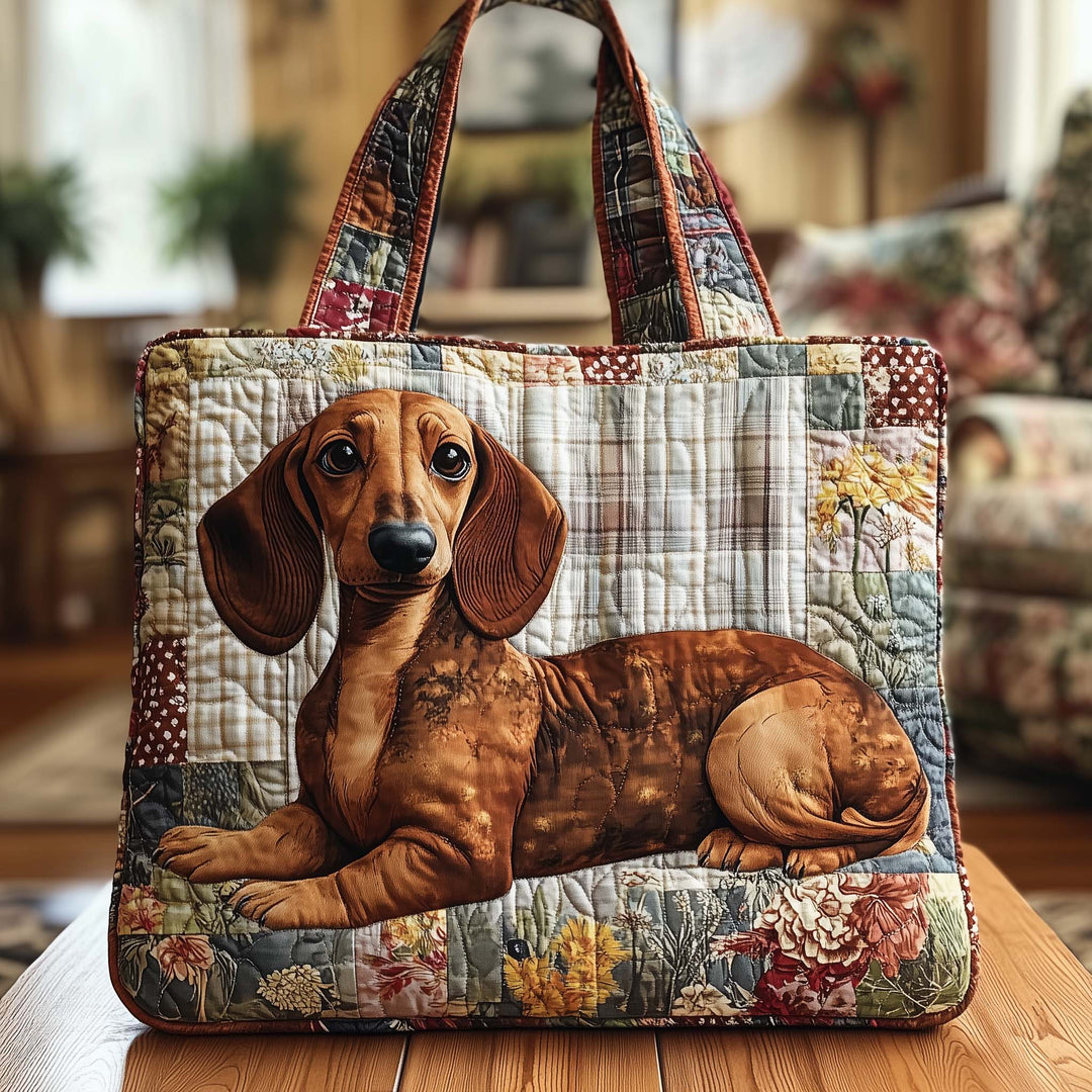 Quilted Tote Bag with Dachshund Farm Design GFTOQA1175