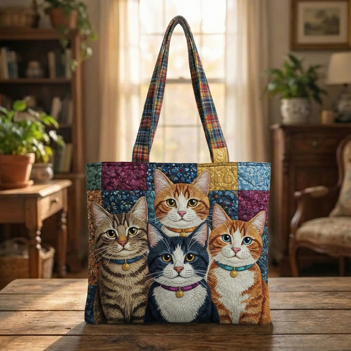 Tote Bag with Quilted Design for Playful Cats - Model GFTONT6147
