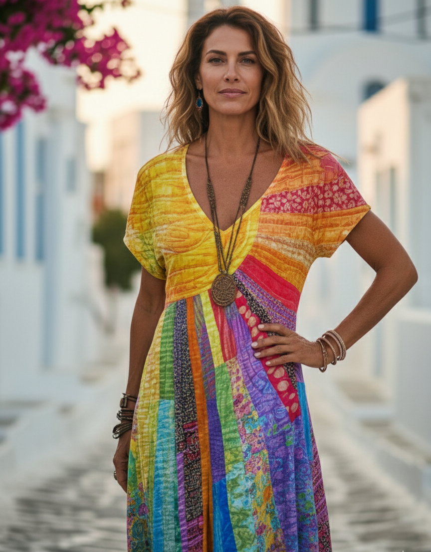 Nefeli - Boho Chic Sun-Patterned Dress