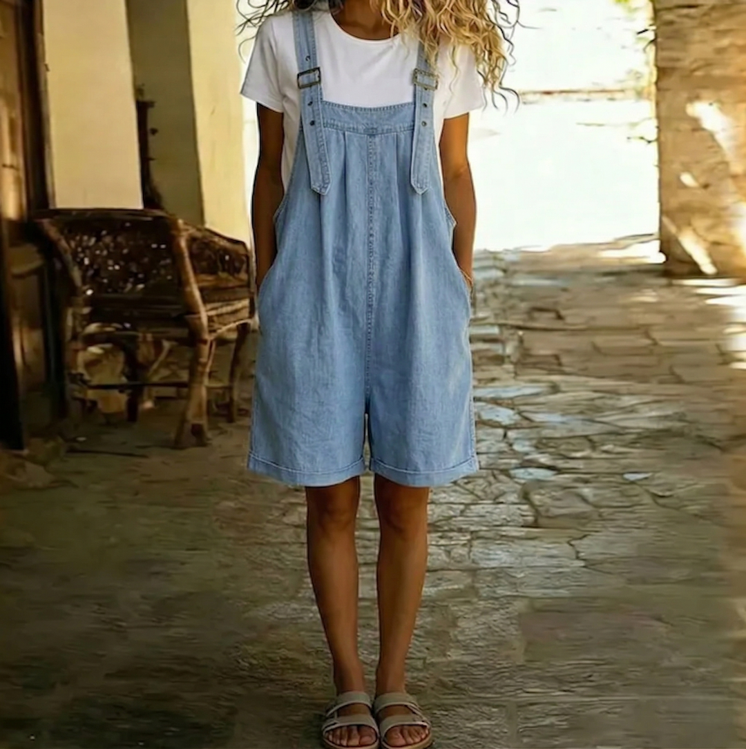 Liliana - Cozy Cotton-Blend Short Denim Jumpsuit