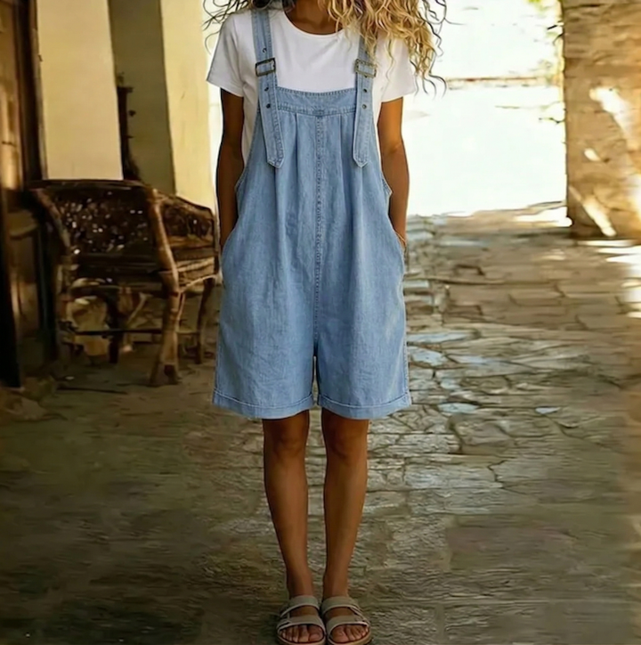 Liliana - Cozy Cotton-Blend Short Denim Jumpsuit