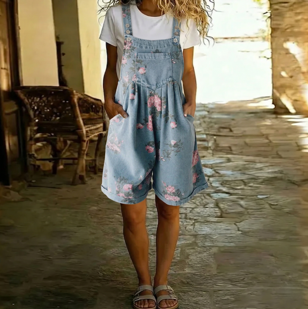 Joana - Floral Print Denim Jumpsuit