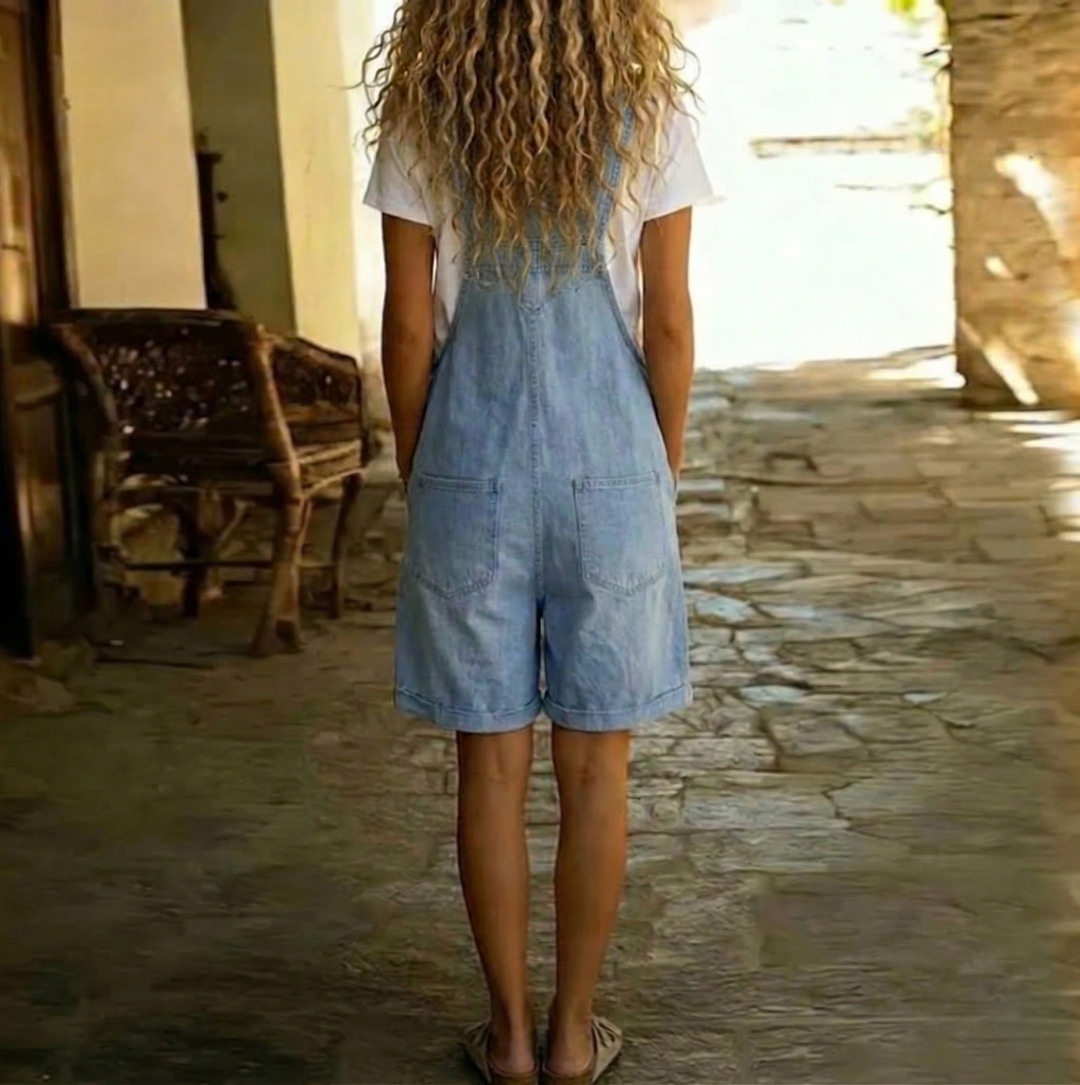 Liliana - Cozy Cotton-Blend Short Denim Jumpsuit