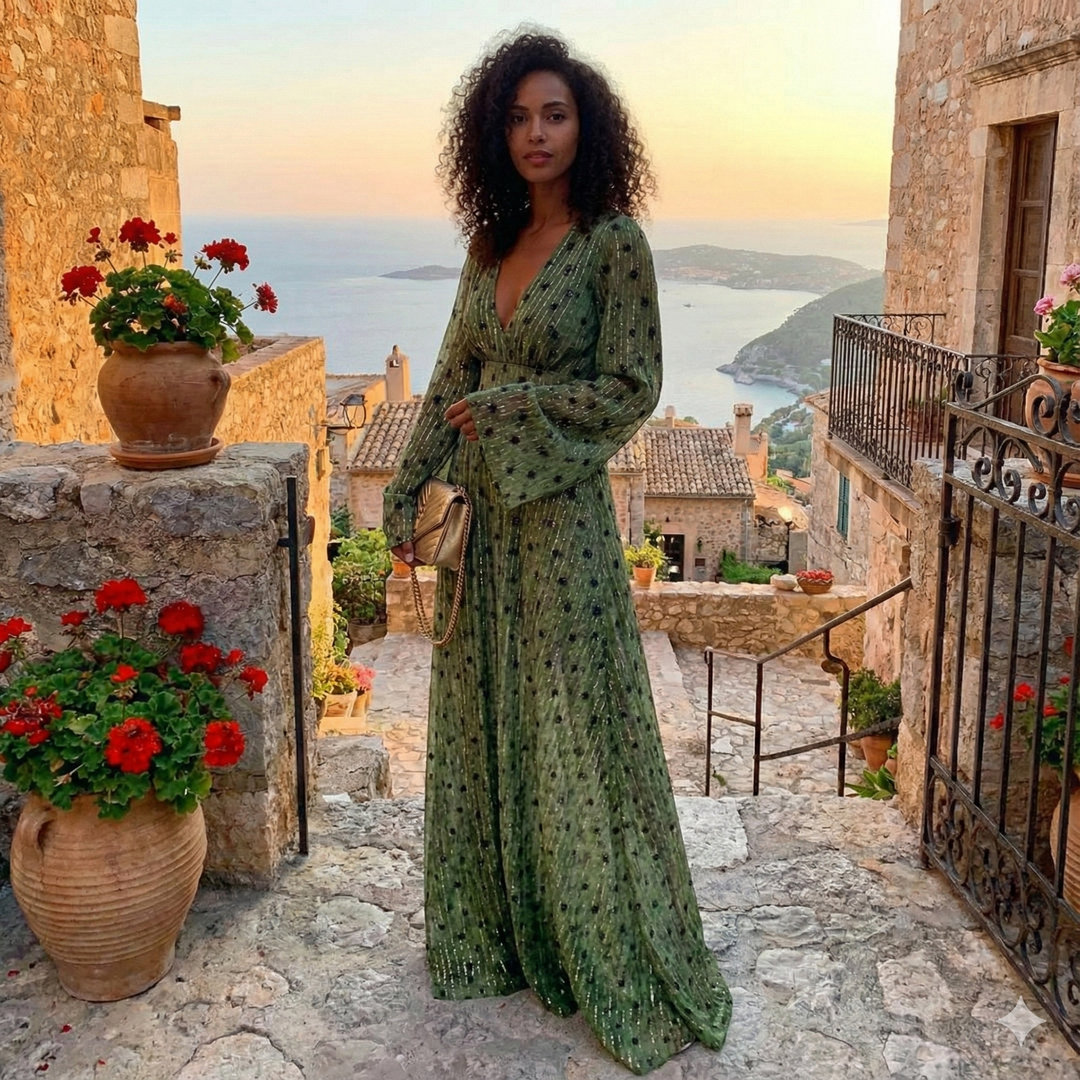 Women's Long Beach Dress with Long Sleeves