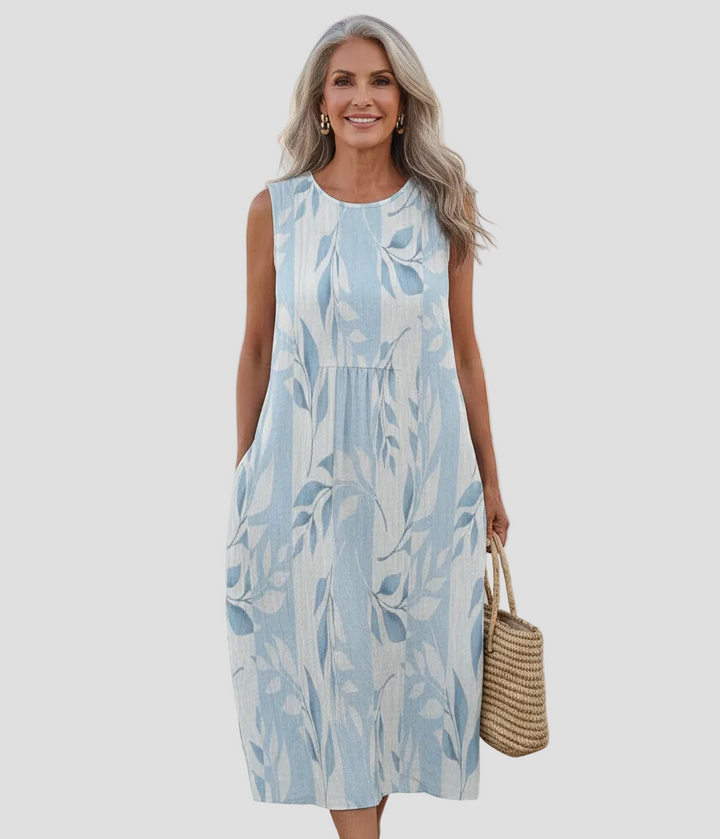 Chrysoúla | Leaf Pattern Midi Dress