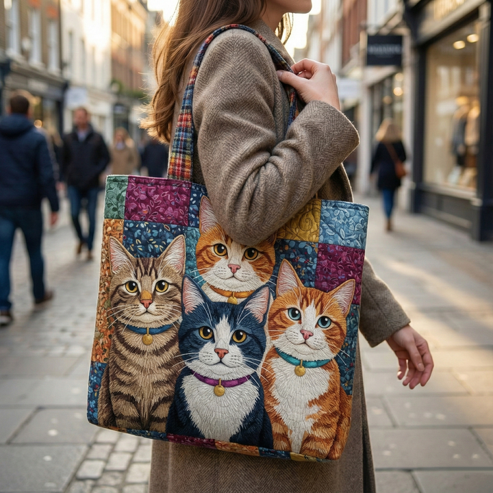 Tote Bag with Quilted Design for Playful Cats - Model GFTONT6147