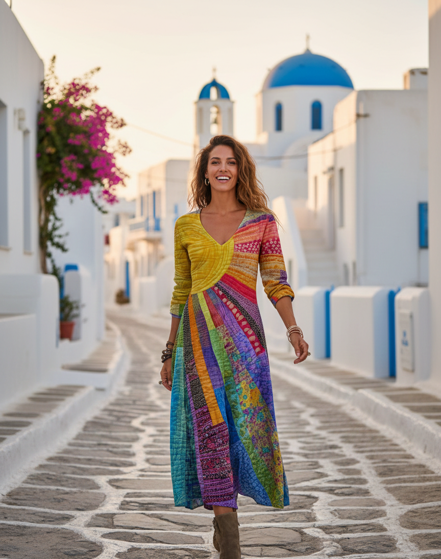 Nefeli - Boho Chic Sun-Patterned Dress