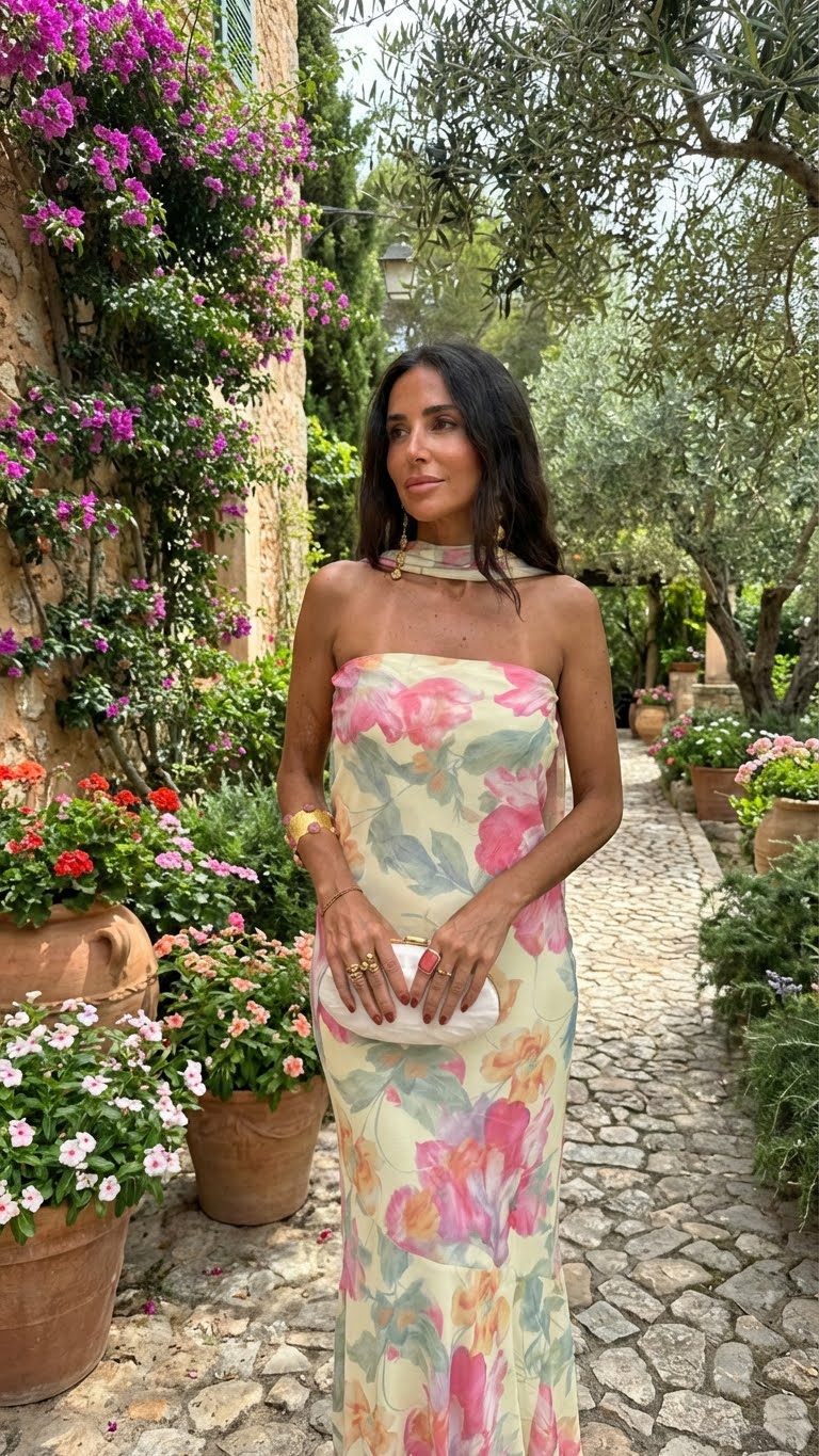 Alte - Long Strapless Floral Dress