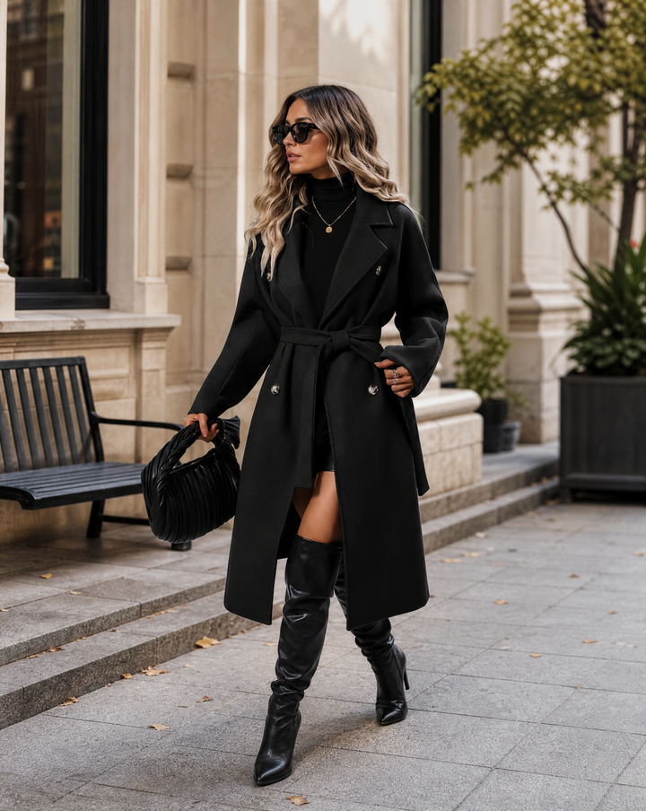 Women's Long Sleeve Belted Winter Trench Coat