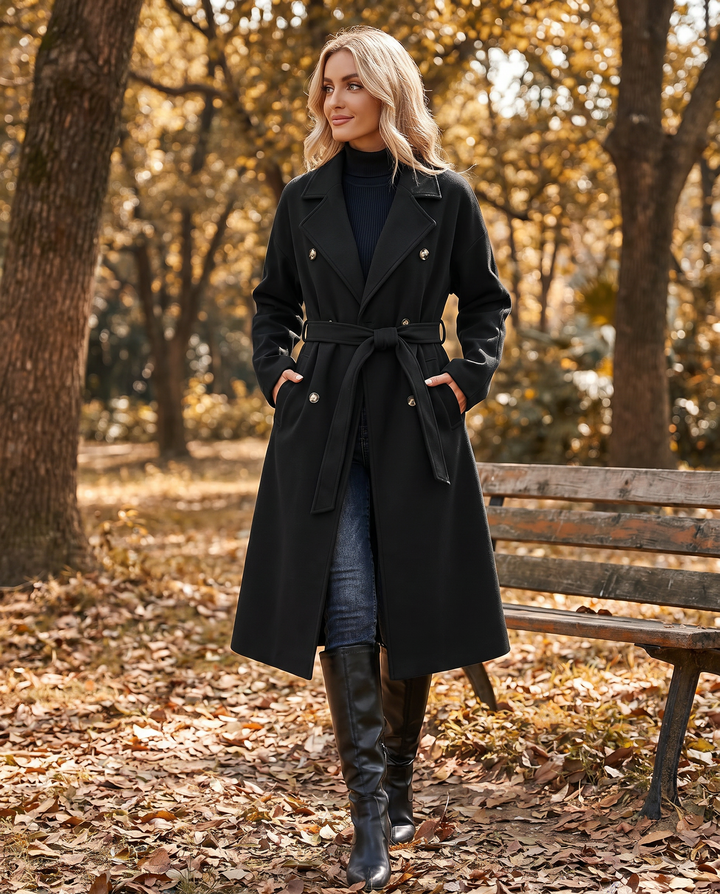 Women's Long Sleeve Belted Winter Trench Coat
