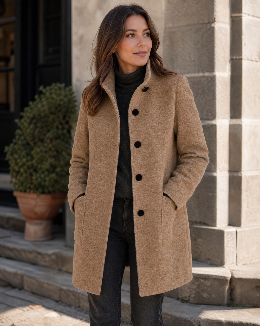 Vintage-Inspired Women's Wool Coat – Stylish High Collar for Effortless Chic