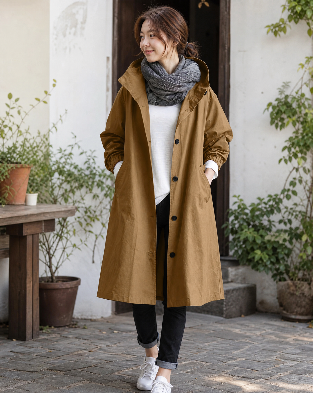 Women's Hooded Long Trench Coat