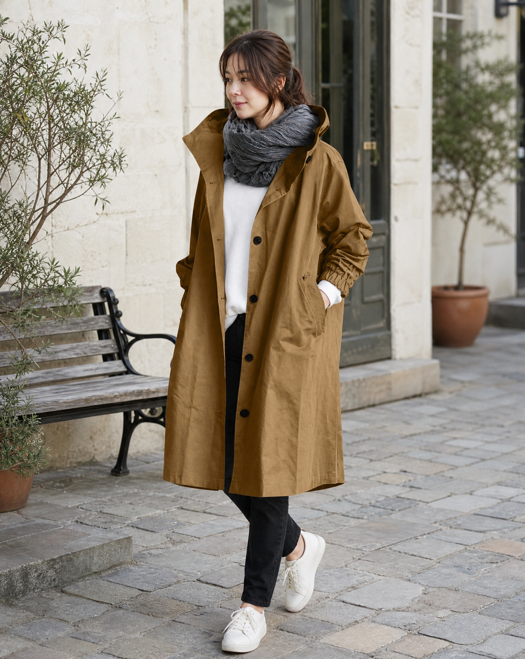 Women's Hooded Long Trench Coat