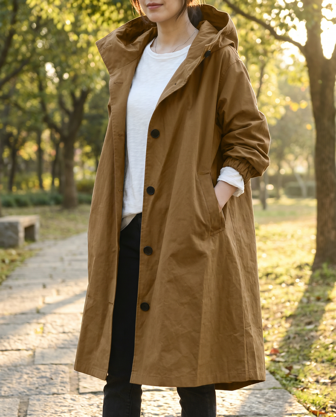Women's Hooded Long Trench Coat