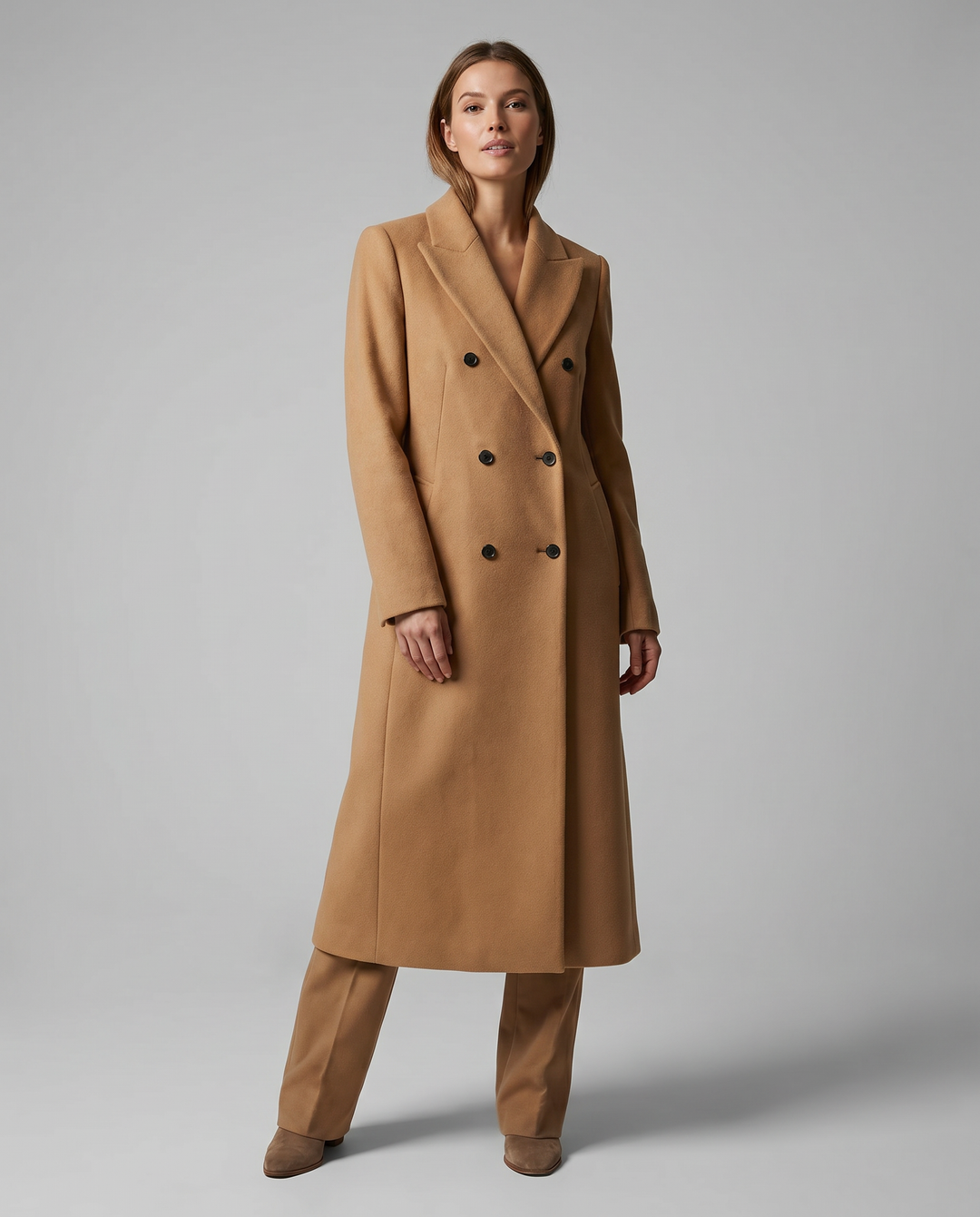 Chic Women's Wool Coat with Double Front and Long Sleeves