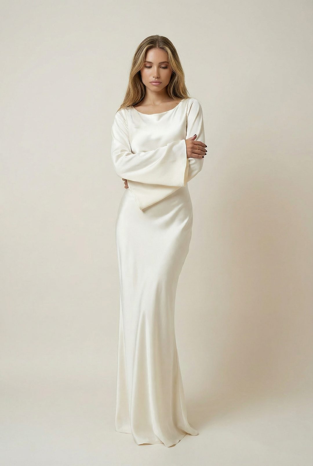Maxi Satin Dress with Long Sleeves for Weddings