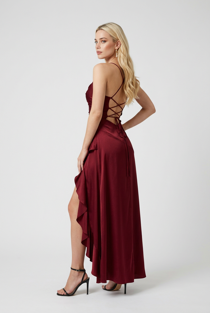 Tereza | Asymmetrical Hem Red Maxi Dress