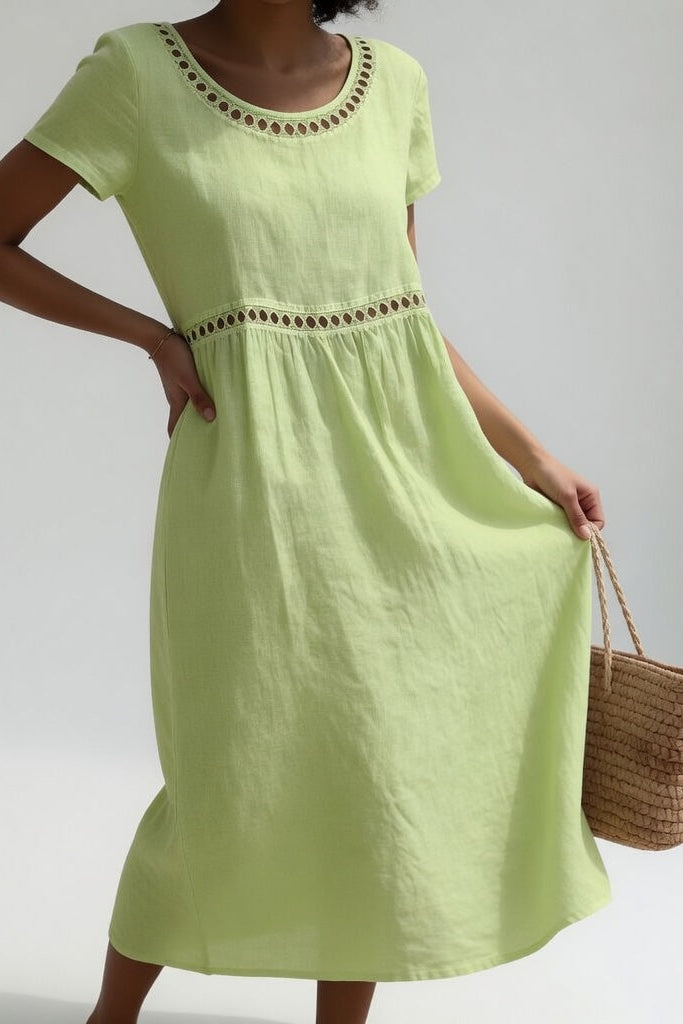 Ľudovíta | Lightweight Linen-Cotton Midi Dress with Embroidery