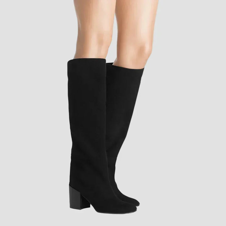 Anastasia - Black Knee-High Boots with Chunky Heel