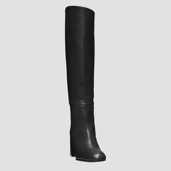 Anastasia - Black Knee-High Boots with Chunky Heel